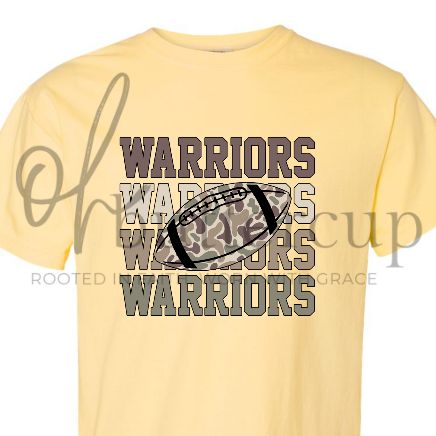 Stacked Strength – Warriors Camo Football Tee