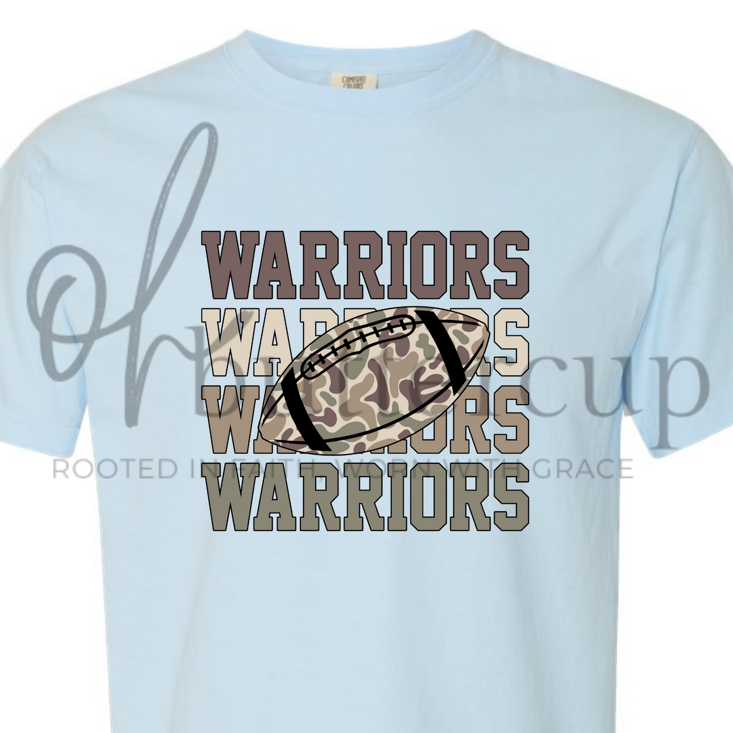 Stacked Strength – Warriors Camo Football Tee