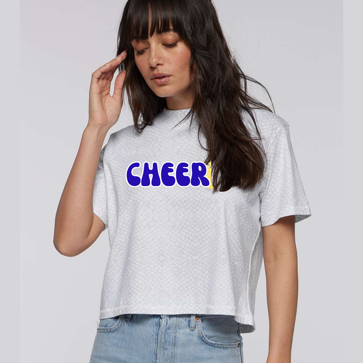 Cheer - White Reptile Boxy Tee - Blue & Gold