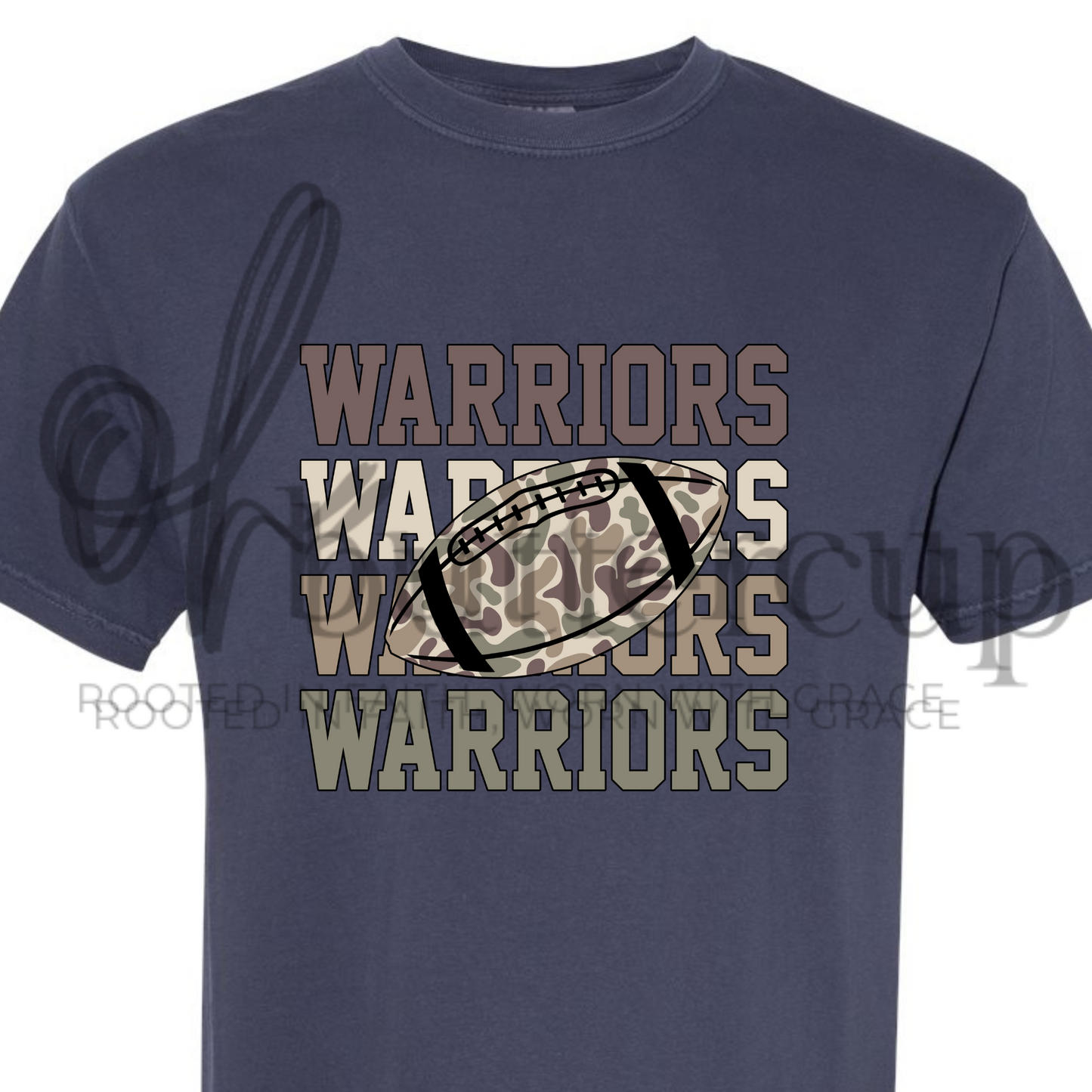 Stacked Strength – Warriors Camo Football Tee