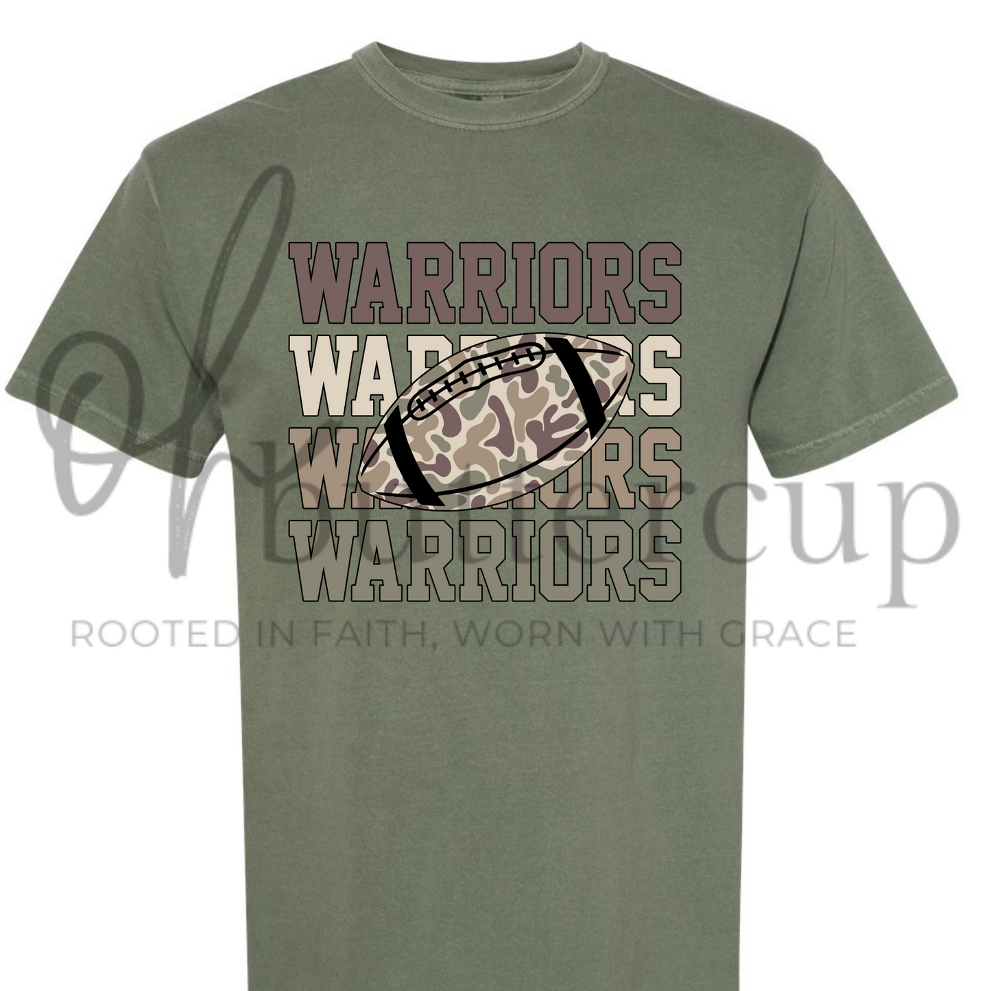 Stacked Strength – Warriors Camo Football Tee