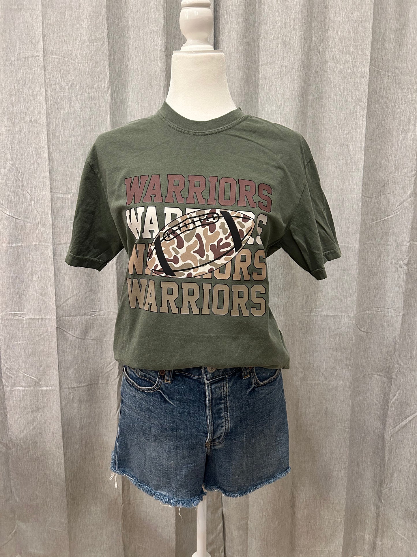 Stacked Strength – Warriors Camo Football Tee