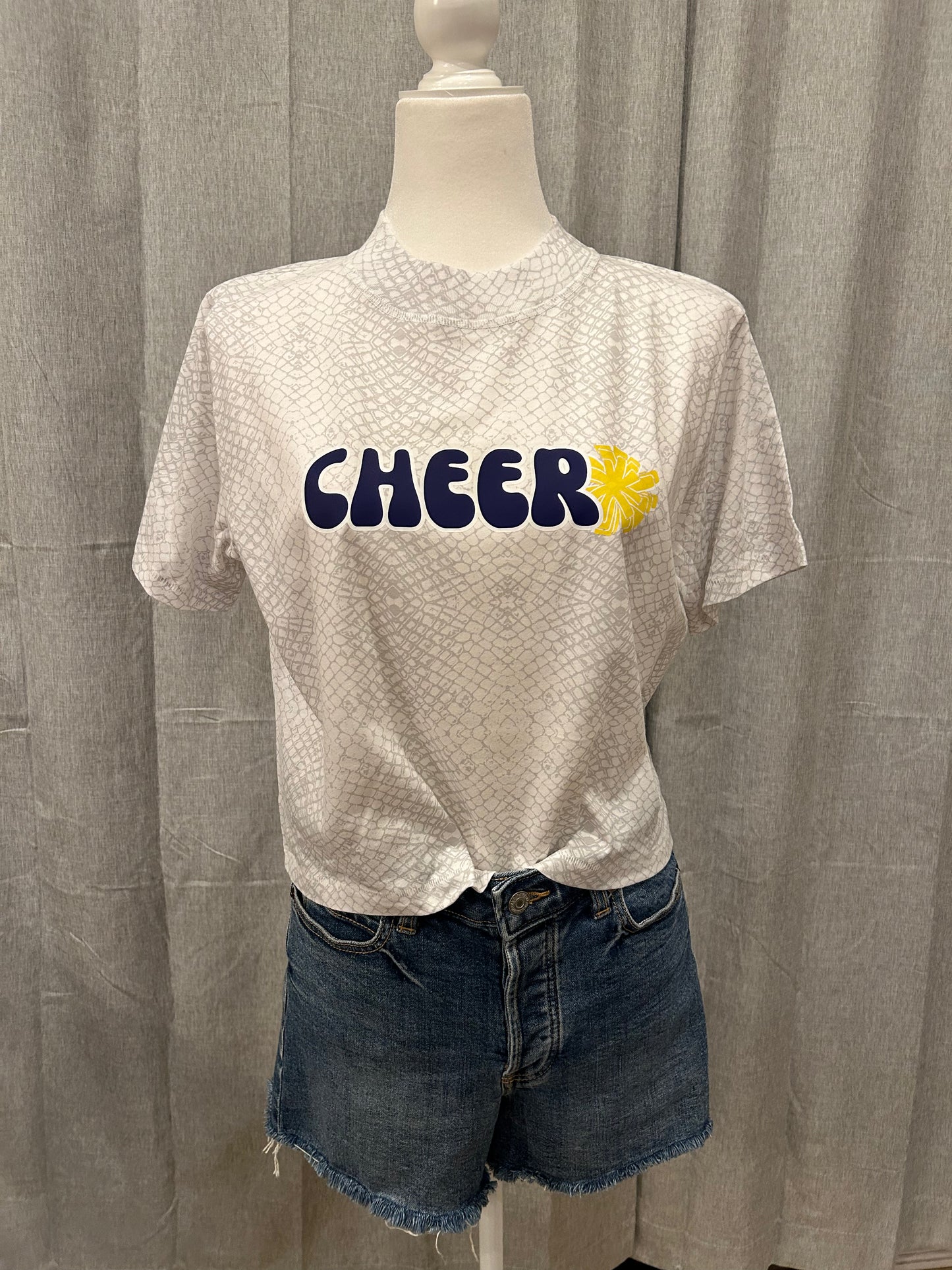 Cheer - White Reptile Boxy Tee - Blue & Gold