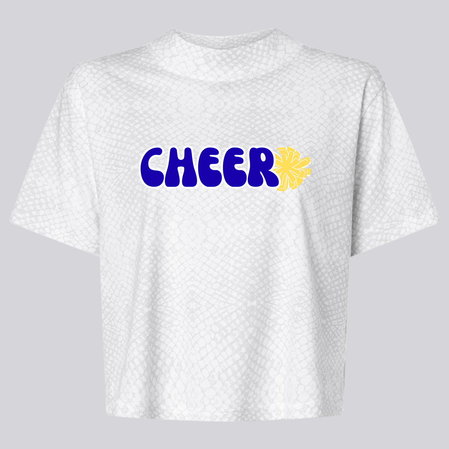 Cheer - White Reptile Boxy Tee - Blue & Gold